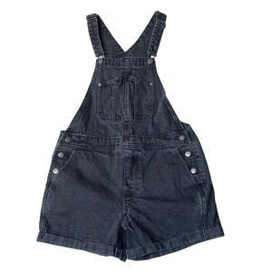 Old Navy Slouchy Shortie Denim Shortalls Women Size M Coal Black 90s Y2K Grunge